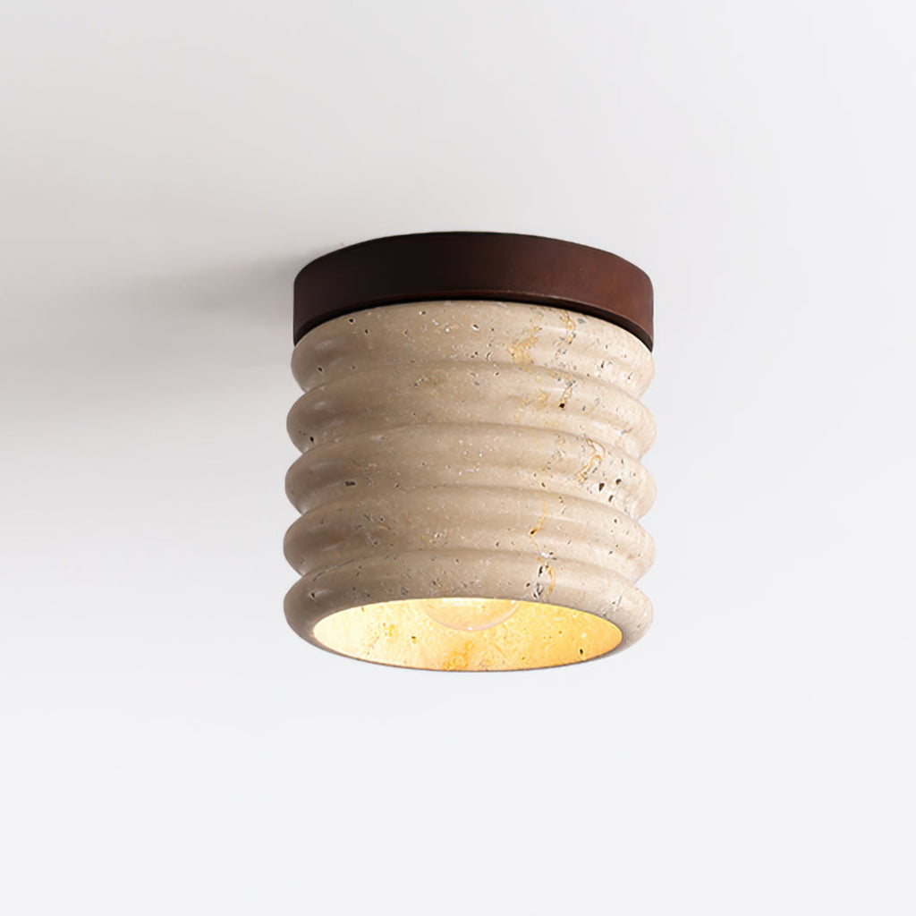 Neptune Travertine Ceiling Light  Ribbed Design