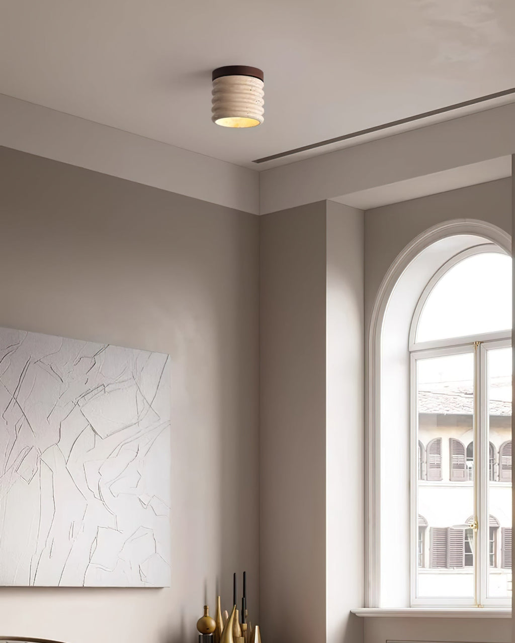 Neptune Travertine Ceiling Light  Ribbed Design