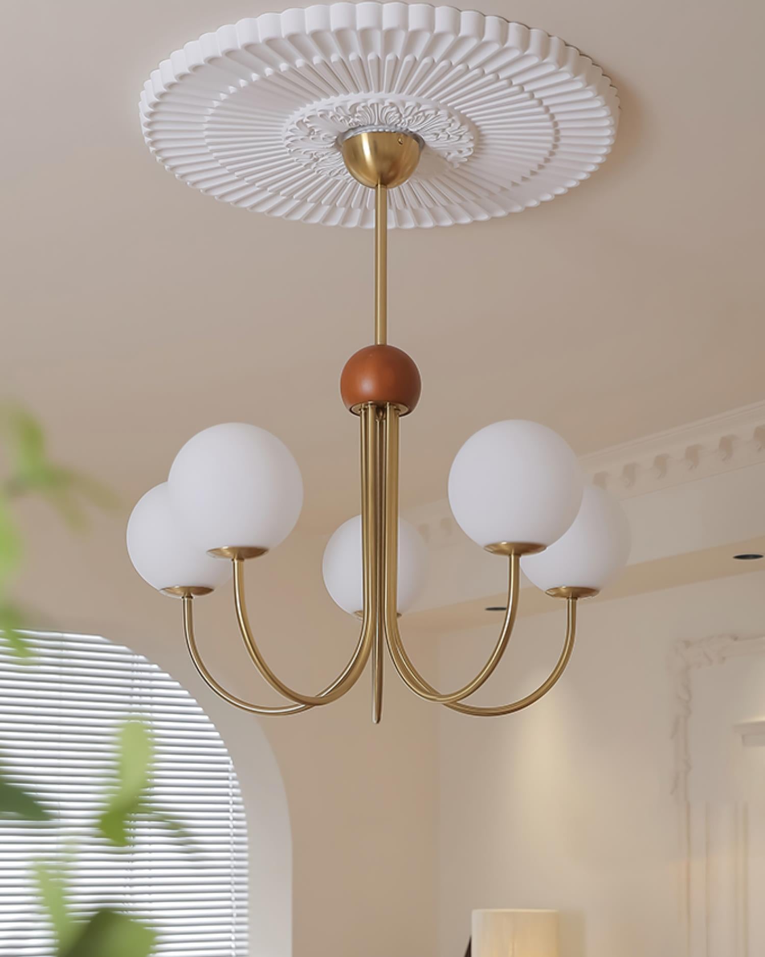 Candil Modern Brass and Globe Glass Chandelier