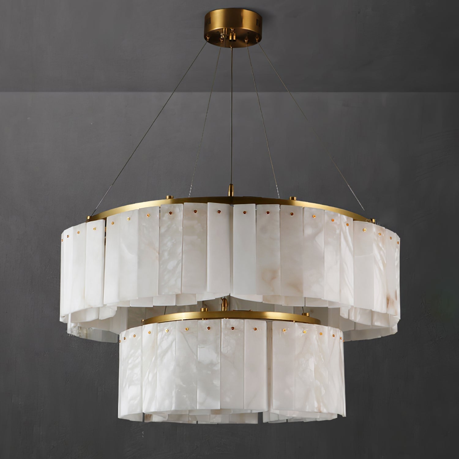 Ilveliel Double Tier Alabaster Pendant Light Chandelier