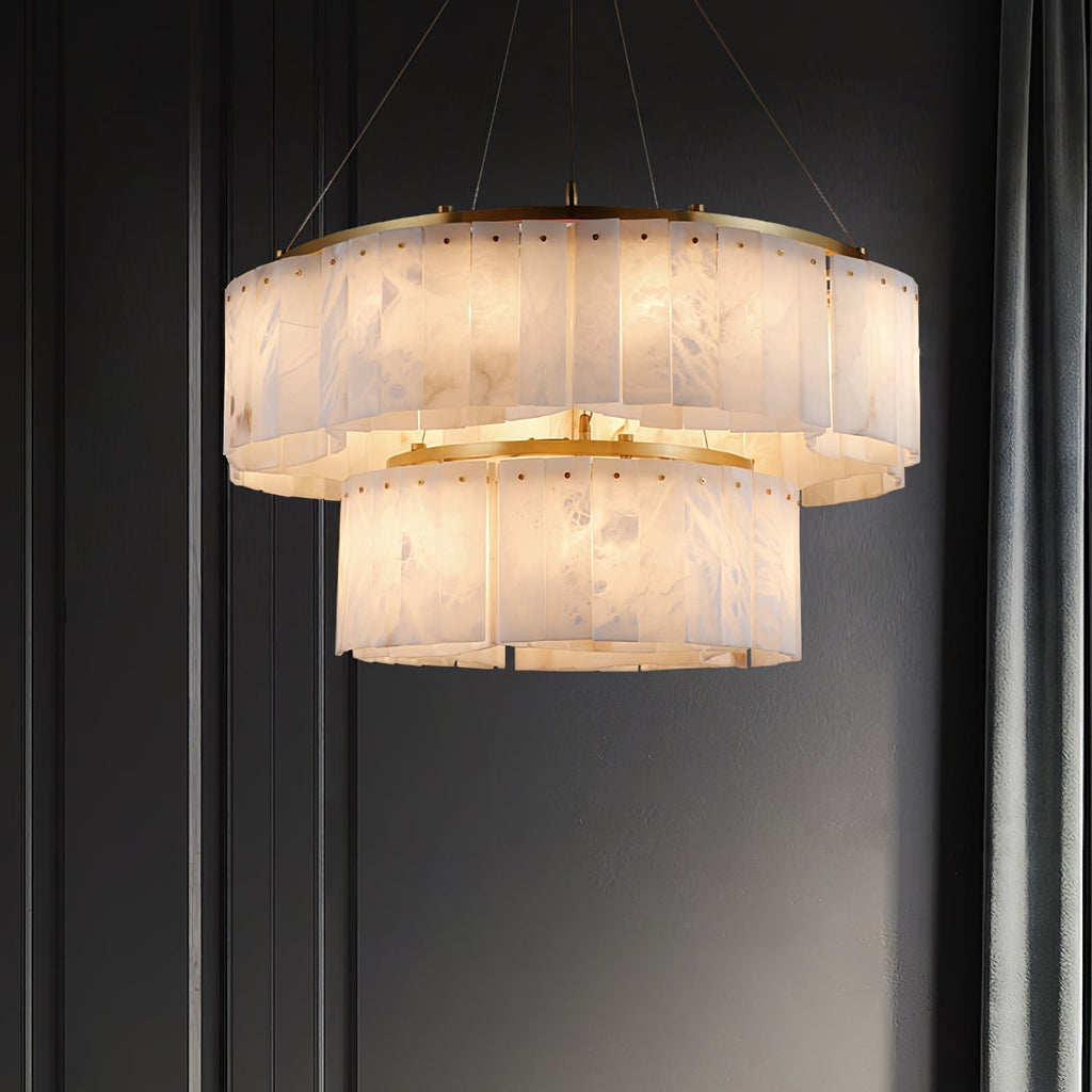 Ilveliel Double Tier Alabaster Pendant Light Chandelier