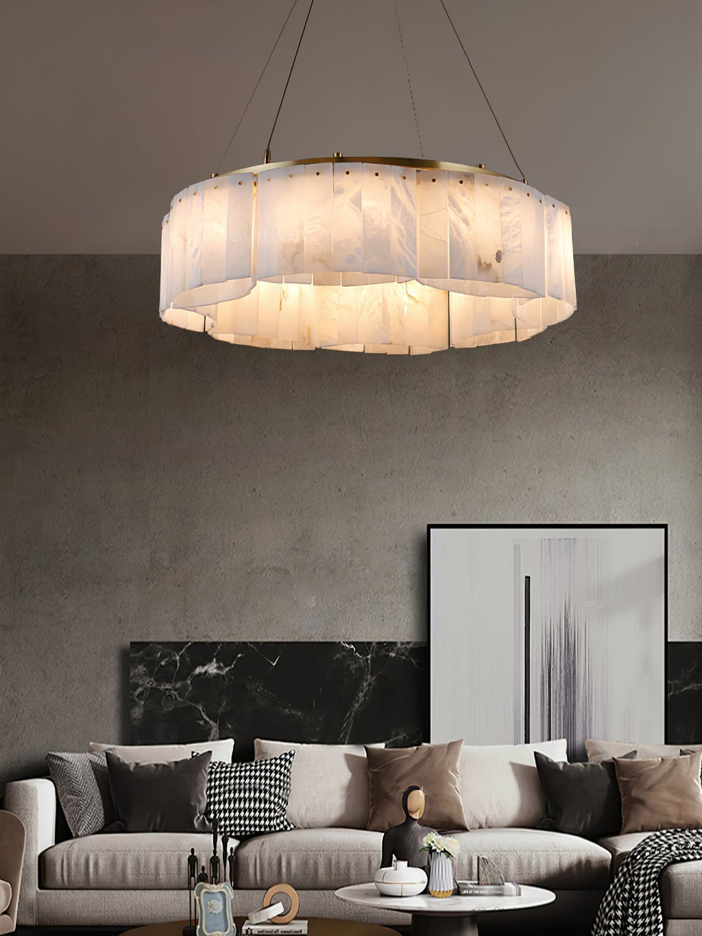 Ilveliel Double Tier Alabaster Pendant Light Chandelier