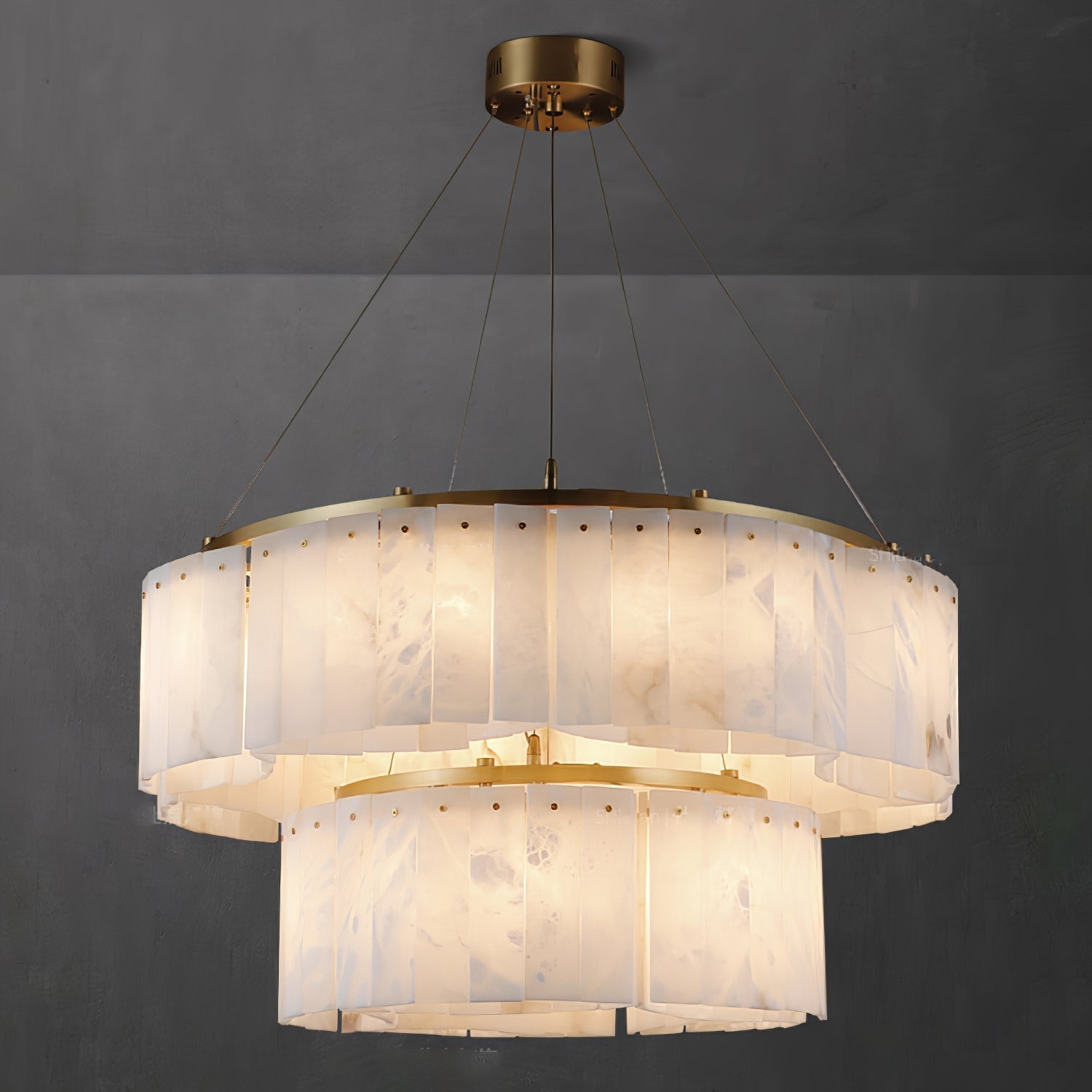 Ilveliel Double Tier Alabaster Pendant Light Chandelier