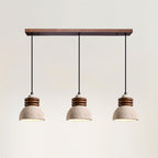 Pendant Lamp Travertine Dome Walnut Wood Rings Ambient Minimalist