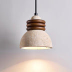 Pendant Lamp Travertine Dome Walnut Wood Rings Ambient Minimalist