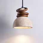 Pendant Lamp Travertine Dome Walnut Wood Rings Ambient Minimalist