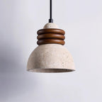 Pendant Lamp Travertine Dome Walnut Wood Rings Ambient Minimalist