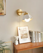 Wall Lamp Brass and Ceramic Wavy Shade Globe Accent Retro Artistic