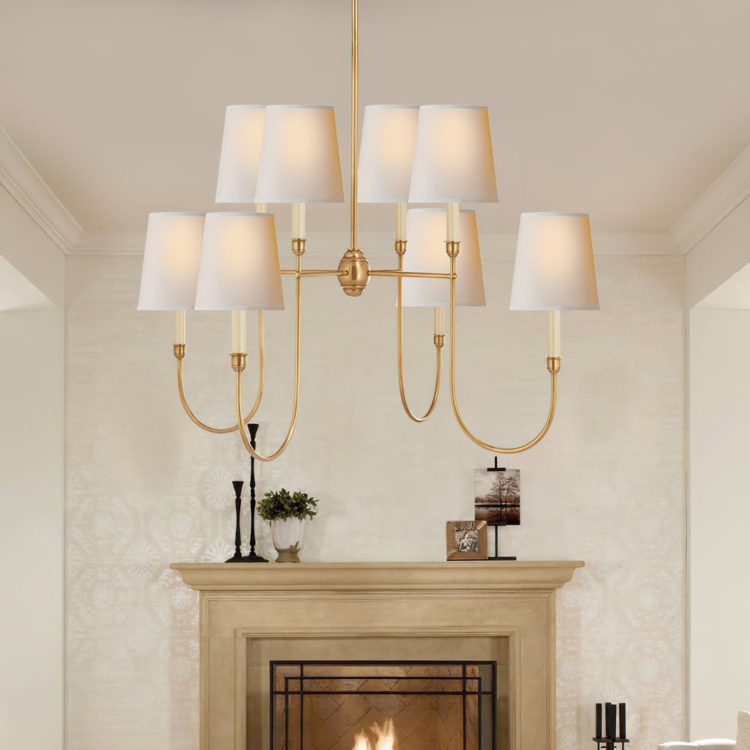 Talia Chandelier Luxury Brass Fabric