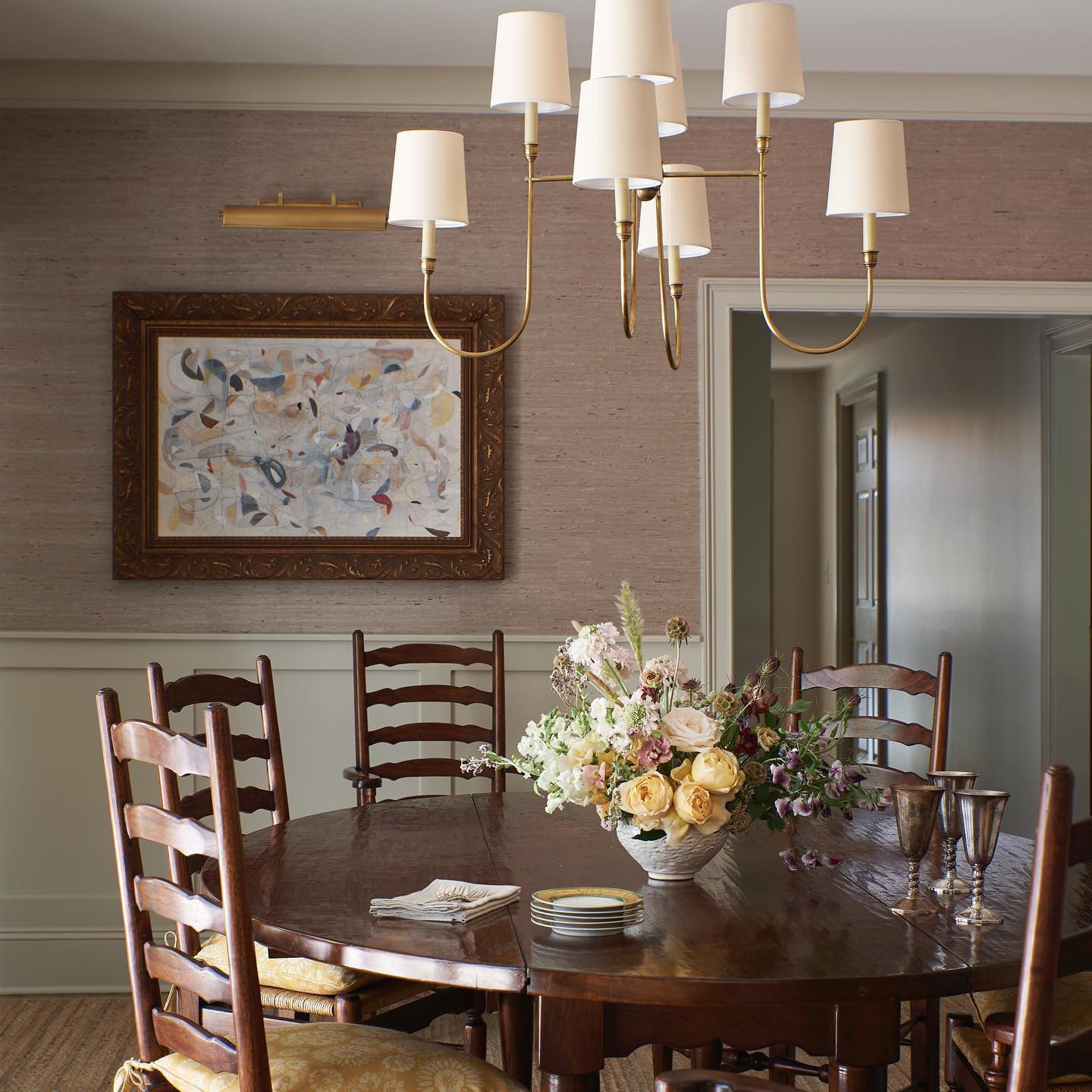 Talia Chandelier Luxury Brass Fabric