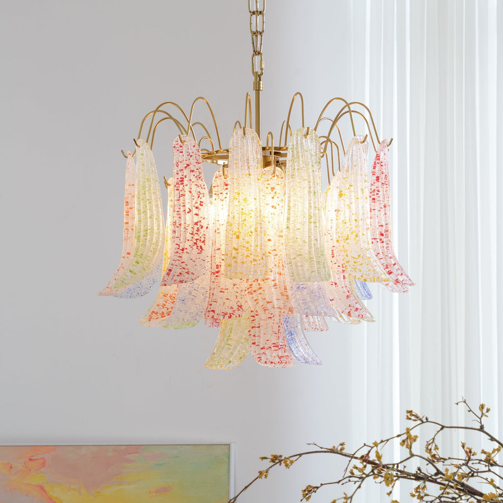 Chandelier Glass Petals Metal Frame Colorful Artistic Ambience