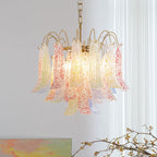 Chandelier Glass Petals Metal Frame Colorful Artistic Ambience