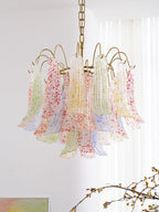 Chandelier Glass Petals Metal Frame Colorful Artistic Ambience