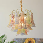 Chandelier Glass Petals Metal Frame Colorful Artistic Ambience