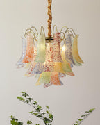 Chandelier Glass Petals Metal Frame Colorful Artistic Ambience
