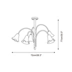Chandelier Flower-Shaped Glass Shades on Gold Metal Arms for Dining