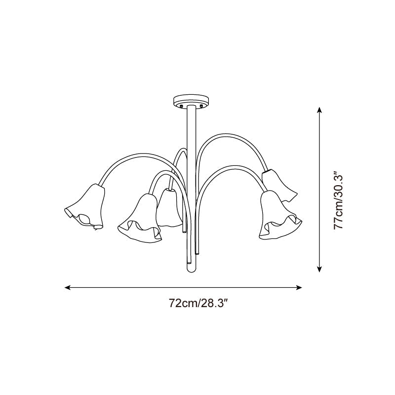 Chandelier Flower-Shaped Glass Shades on Gold Metal Arms for Dining