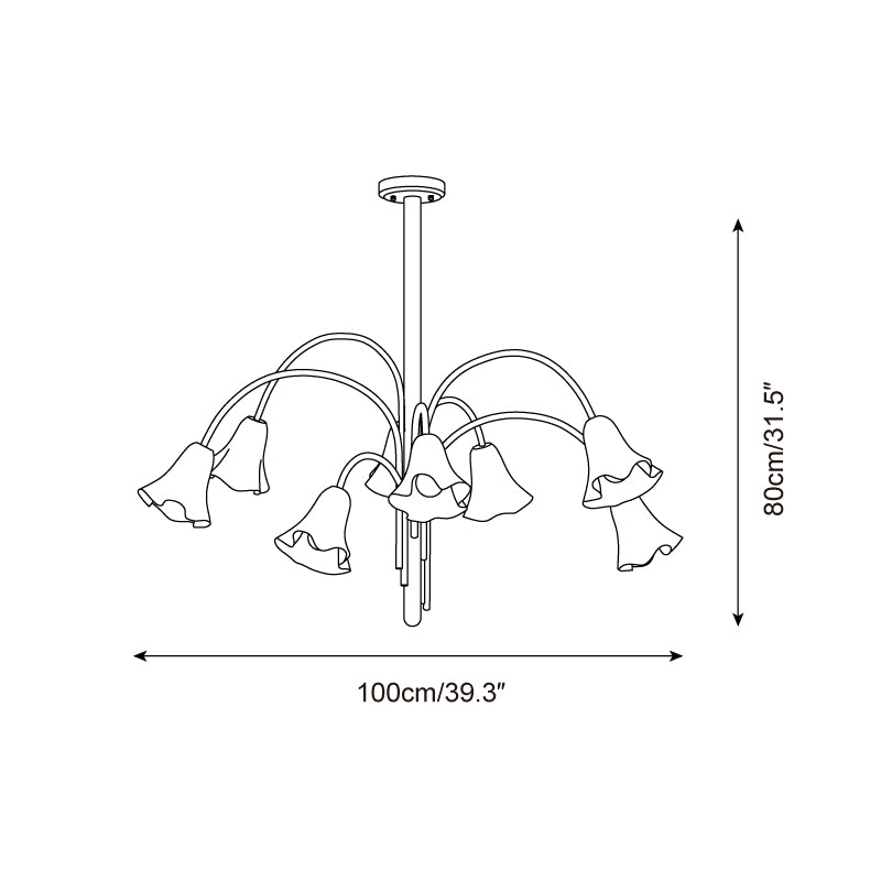 Chandelier Flower-Shaped Glass Shades on Gold Metal Arms for Dining