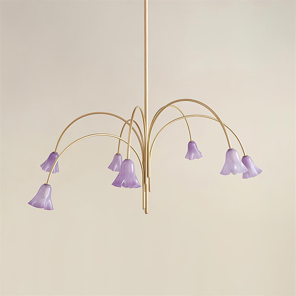 Chandelier Flower-Shaped Glass Shades on Gold Metal Arms for Dining