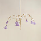 Chandelier Flower-Shaped Glass Shades on Gold Metal Arms for Dining