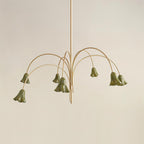 Chandelier Flower-Shaped Glass Shades on Gold Metal Arms for Dining