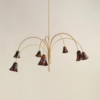 Chandelier Flower-Shaped Glass Shades on Gold Metal Arms for Dining