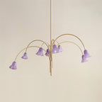 Chandelier Flower-Shaped Glass Shades on Gold Metal Arms for Dining