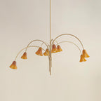 Chandelier Flower-Shaped Glass Shades on Gold Metal Arms for Dining