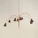 Chandelier Flower-Shaped Glass Shades on Gold Metal Arms for Dining