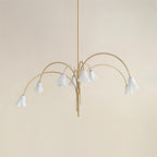 Chandelier Flower-Shaped Glass Shades on Gold Metal Arms for Dining