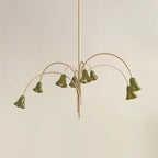 Chandelier Flower-Shaped Glass Shades on Gold Metal Arms for Dining