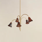 Chandelier Flower-Shaped Glass Shades on Gold Metal Arms for Dining