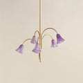 Chandelier Flower-Shaped Glass Shades on Gold Metal Arms for Dining