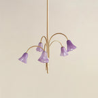 Chandelier Flower-Shaped Glass Shades on Gold Metal Arms for Dining