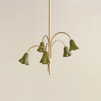 Chandelier Flower-Shaped Glass Shades on Gold Metal Arms for Dining