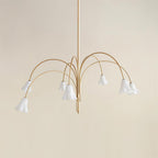 Chandelier Flower-Shaped Glass Shades on Gold Metal Arms for Dining