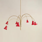 Chandelier Flower-Shaped Glass Shades on Gold Metal Arms for Dining