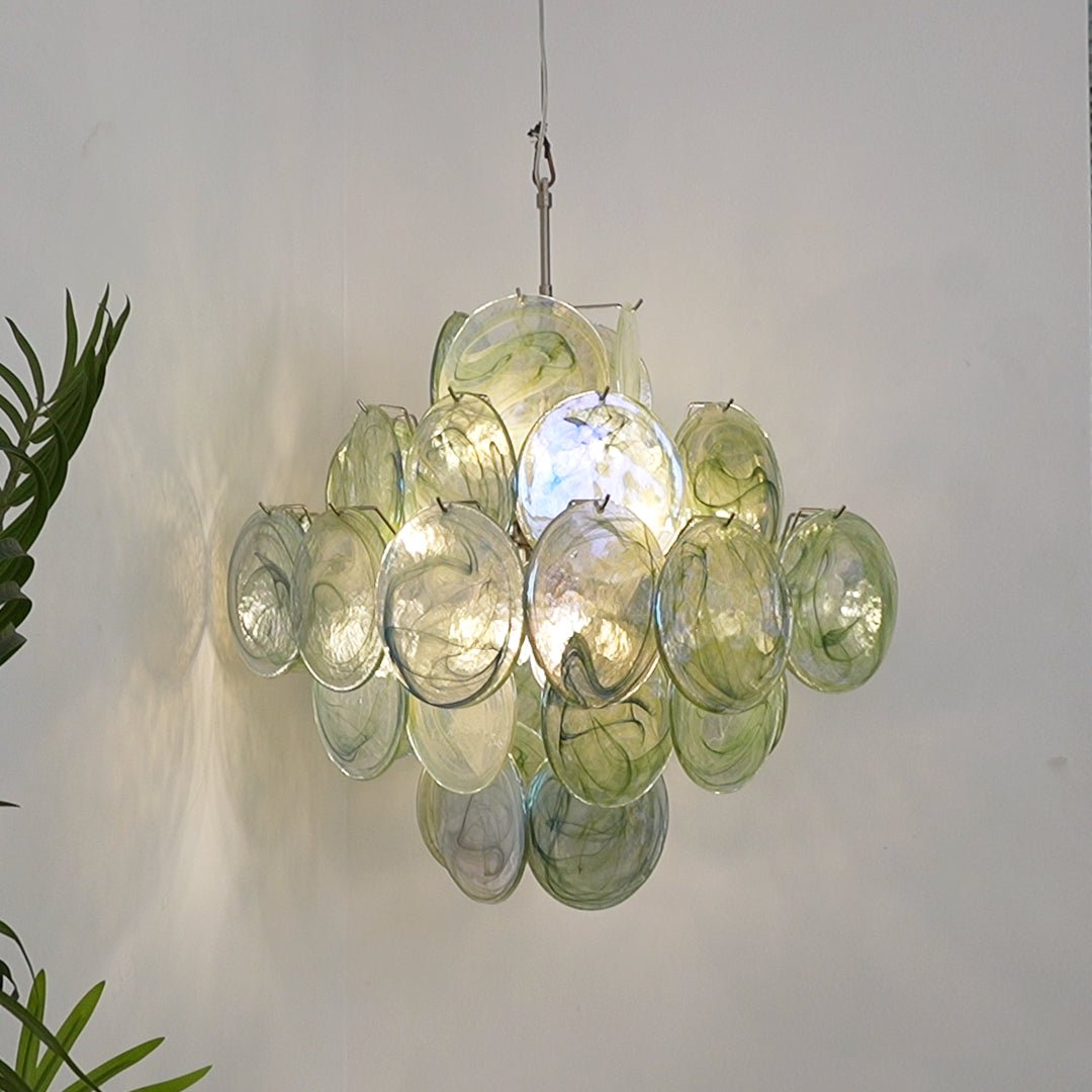 Aurora Chandelier Green Murano Glass Disc Nature