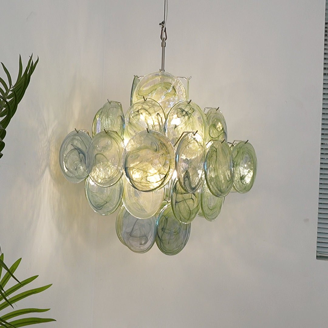 Aurora Chandelier Green Murano Glass Disc Nature