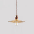 Pendant Lamp Scalloped Brass Shade Walnut Wood Vintage