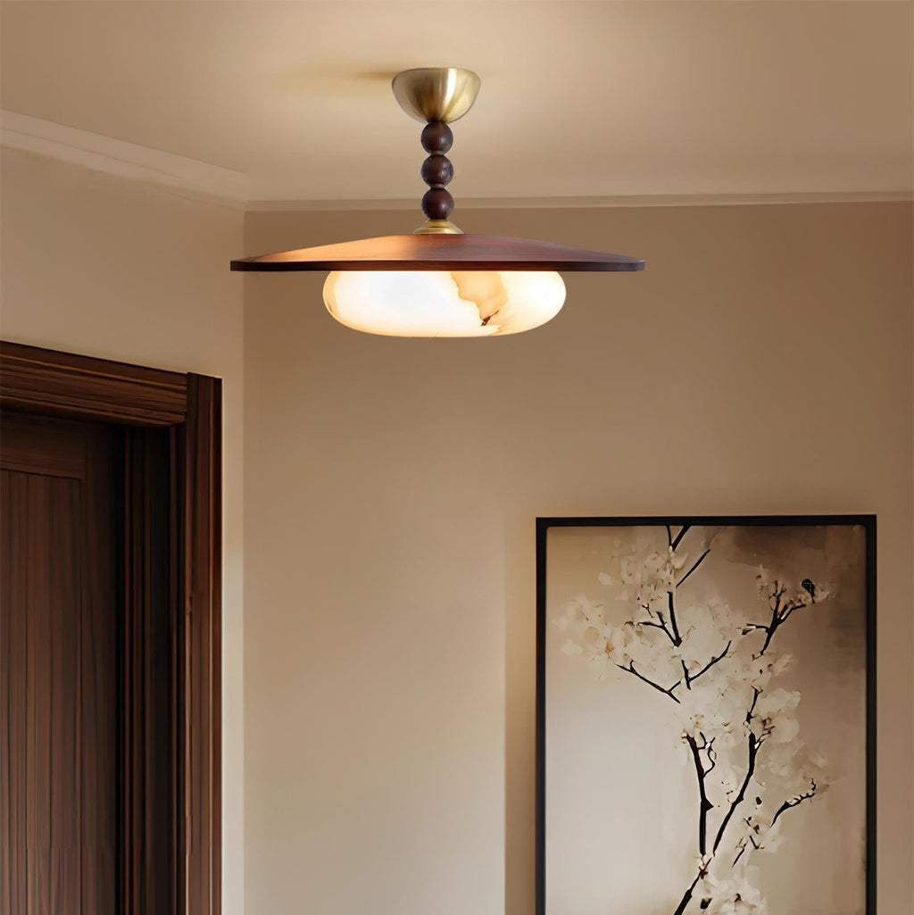 Yeste Ceiling Light Walnut Color & White Imitation Alabaster