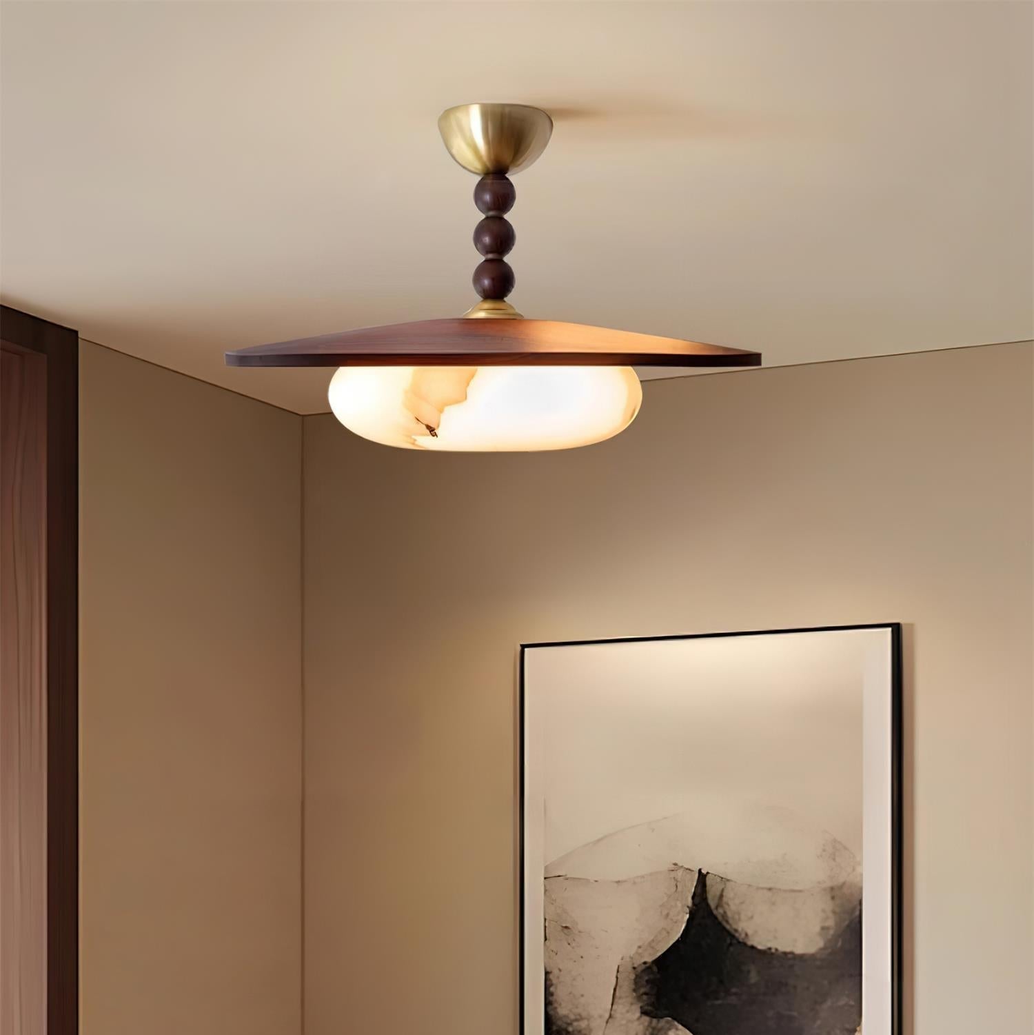 Yeste Ceiling Light Walnut Color & White Imitation Alabaster