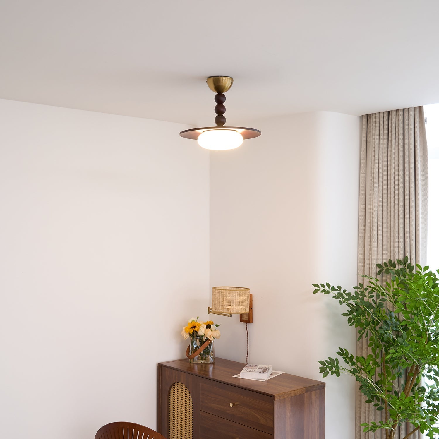 Yeste Ceiling Light Walnut Color & White Imitation Alabaster