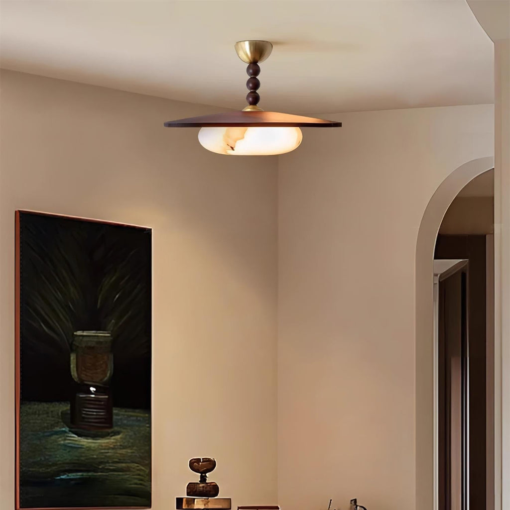 Yeste Ceiling Light Walnut Color & White Imitation Alabaster