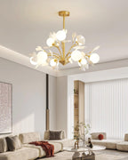 Ginkgo Leaf Chandelier with Frosted Glass Globes