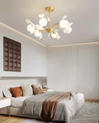 Ginkgo Leaf Chandelier with Frosted Glass Globes