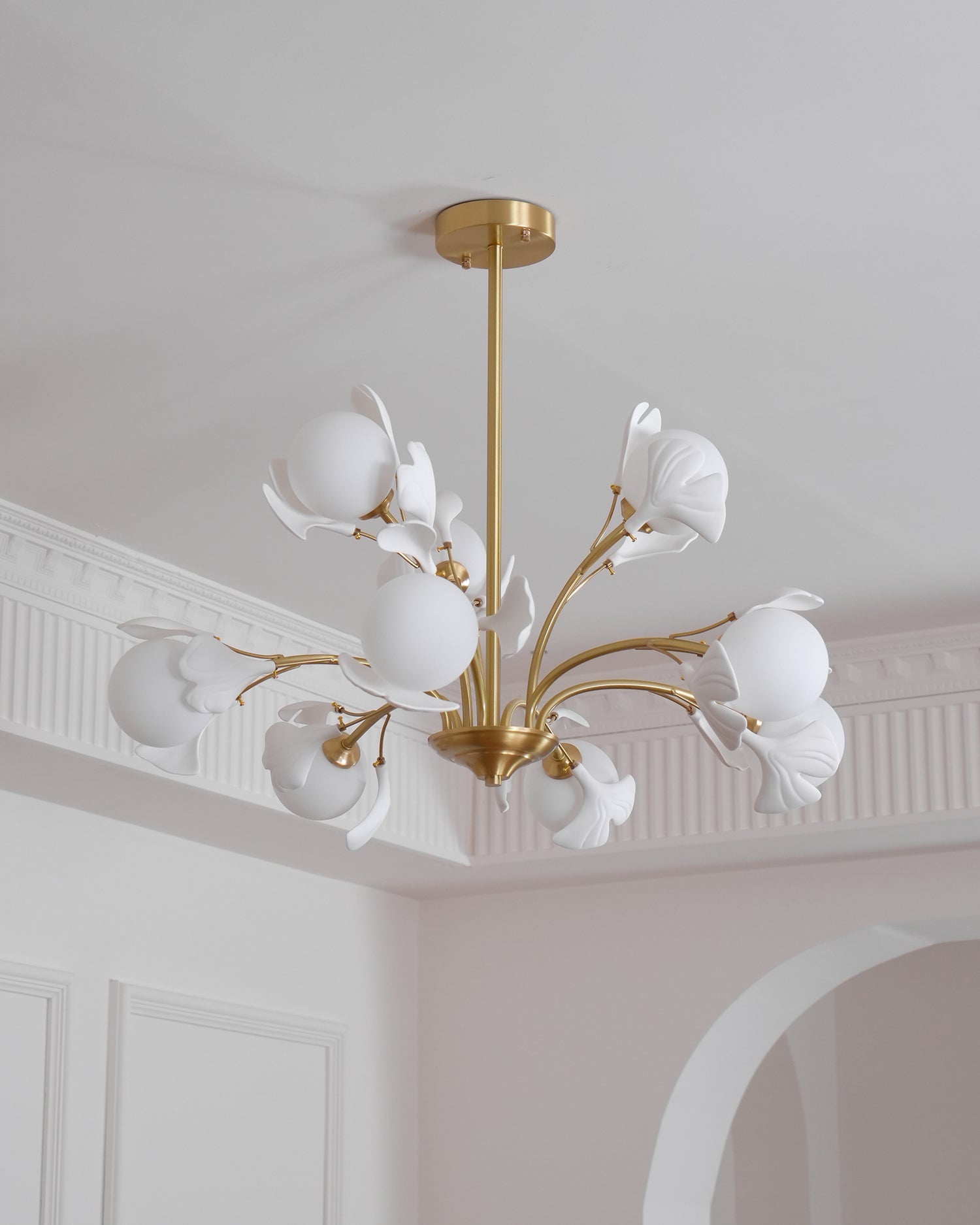 Ginkgo Leaf Chandelier with Frosted Glass Globes
