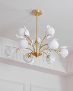 Ginkgo Leaf Chandelier with Frosted Glass Globes