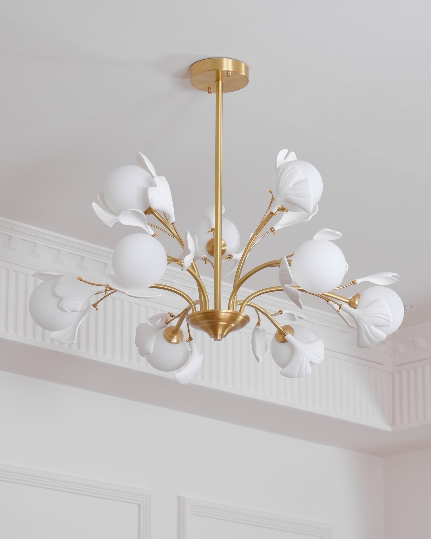 Ginkgo Leaf Chandelier with Frosted Glass Globes