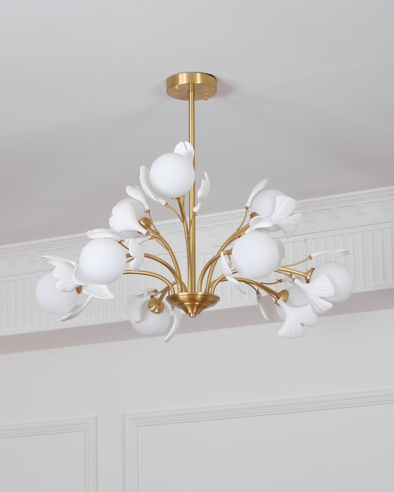Ginkgo Leaf Chandelier with Frosted Glass Globes